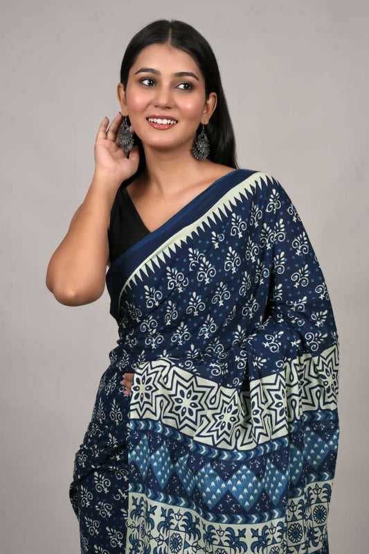 Exclusive Collection Blue Multi Beautiful Mulmul Cotton Grab2Buy