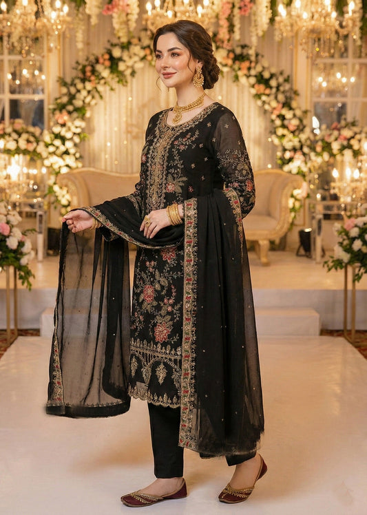 Anaita Black Chiffon Suit with Embroidery & Sequence Work