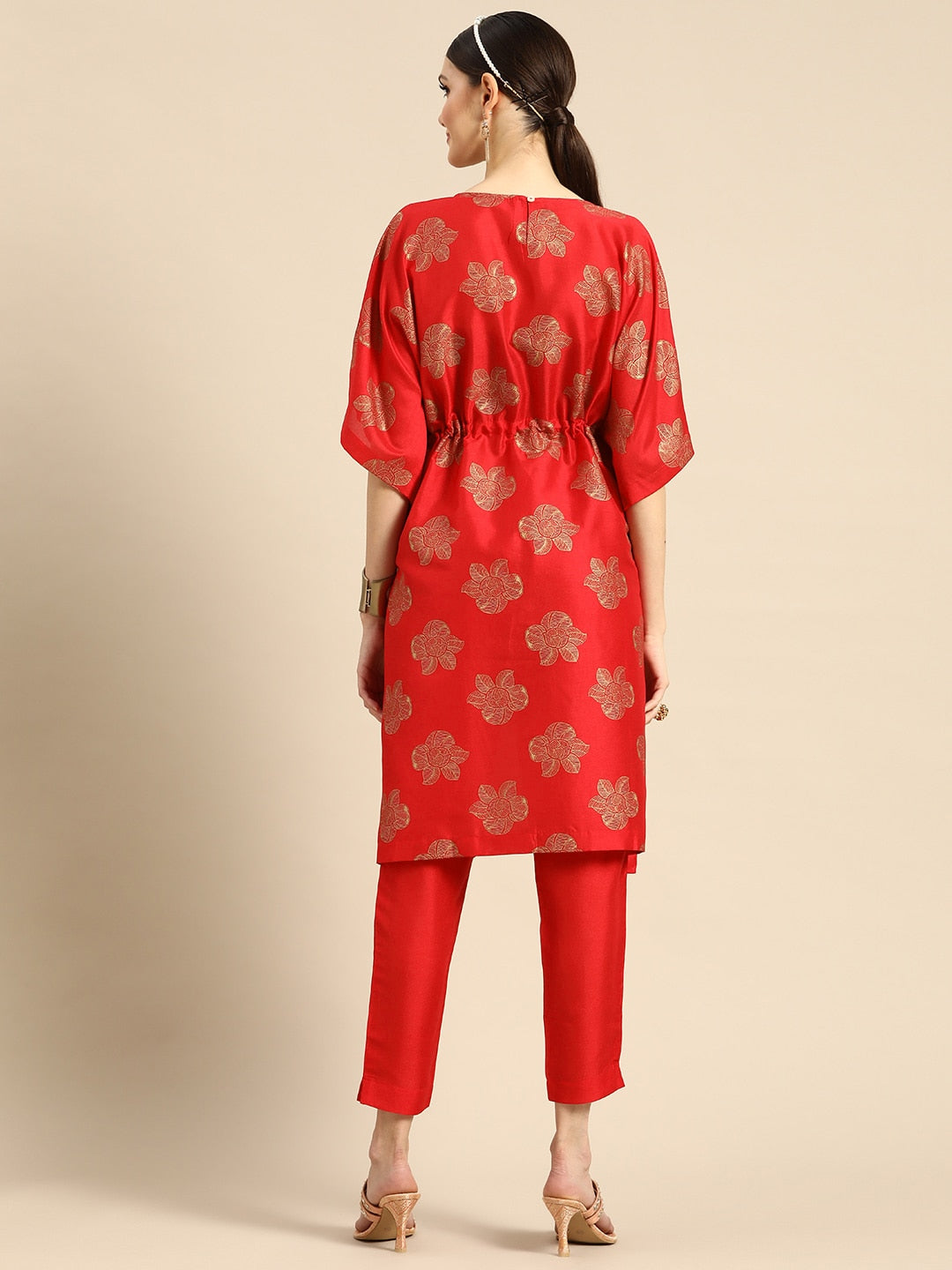 Sangria Women Red Ethnic Motifs Printed Kurta with Trousers - Grab2buy