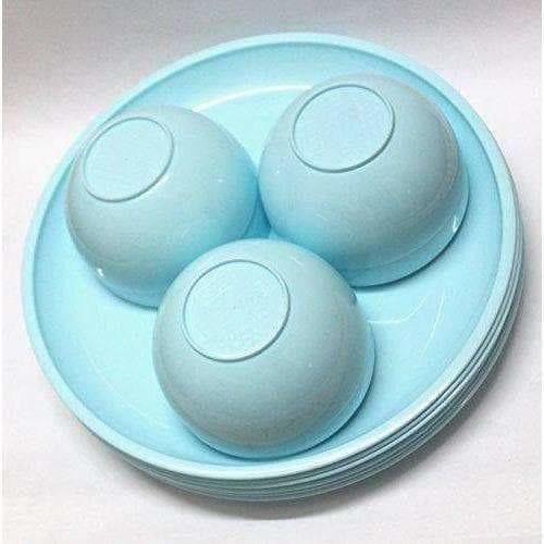 Microwave Safe & Unbreakable Round Full Plates with Bowl Pack of 6 Plates & 6 Bowl Set.- 12 Pieces - Aqua Blue Color - Grab2buy