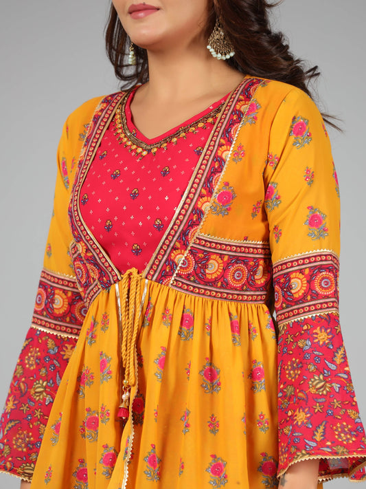 Juniper Women Mustard Georgette Printed Clothing Set
