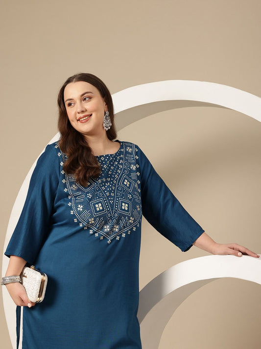 Sztori Plus Size Geometric Printed Kurta