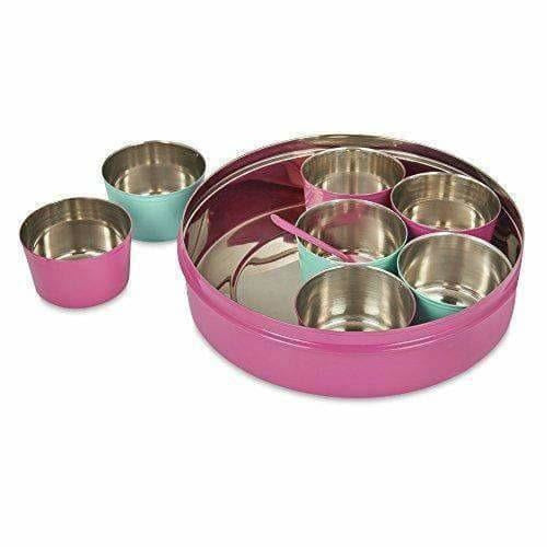 Stainless Steel Made Masala Box Spice Box Masala Dabba Container With Glass Lid 7 Compartments With 1 Spoon - Grab2buy