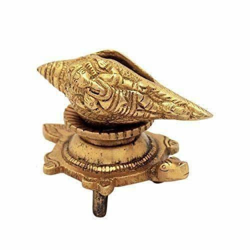 Brass Vishnu Shankh Conch Shell For Puja With Vastu/ Fengshui Tortoise For Home Decor - Grab2buy