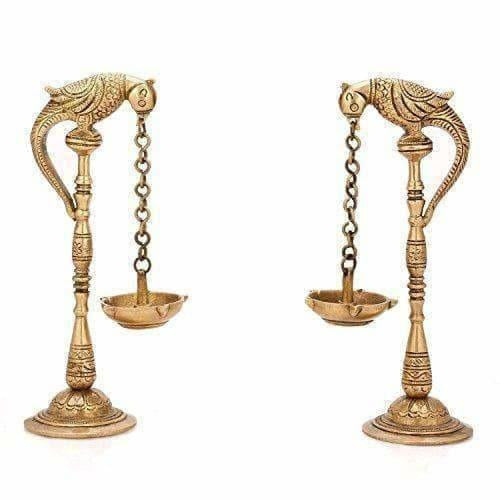 Brass - Pair Of Bird Diya Oil Lamp Stand Grab2Buy Brandless Grab2Buy