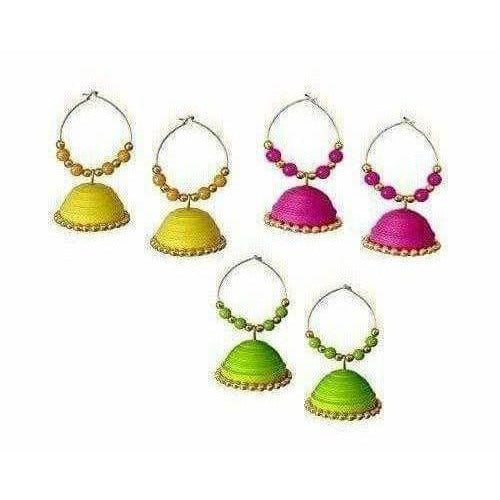Combo Set - Handmade Paper Quilling Yellow - Pink and Fluorescent Earrings Grab2Buy Madhu Collections Grab2Buy