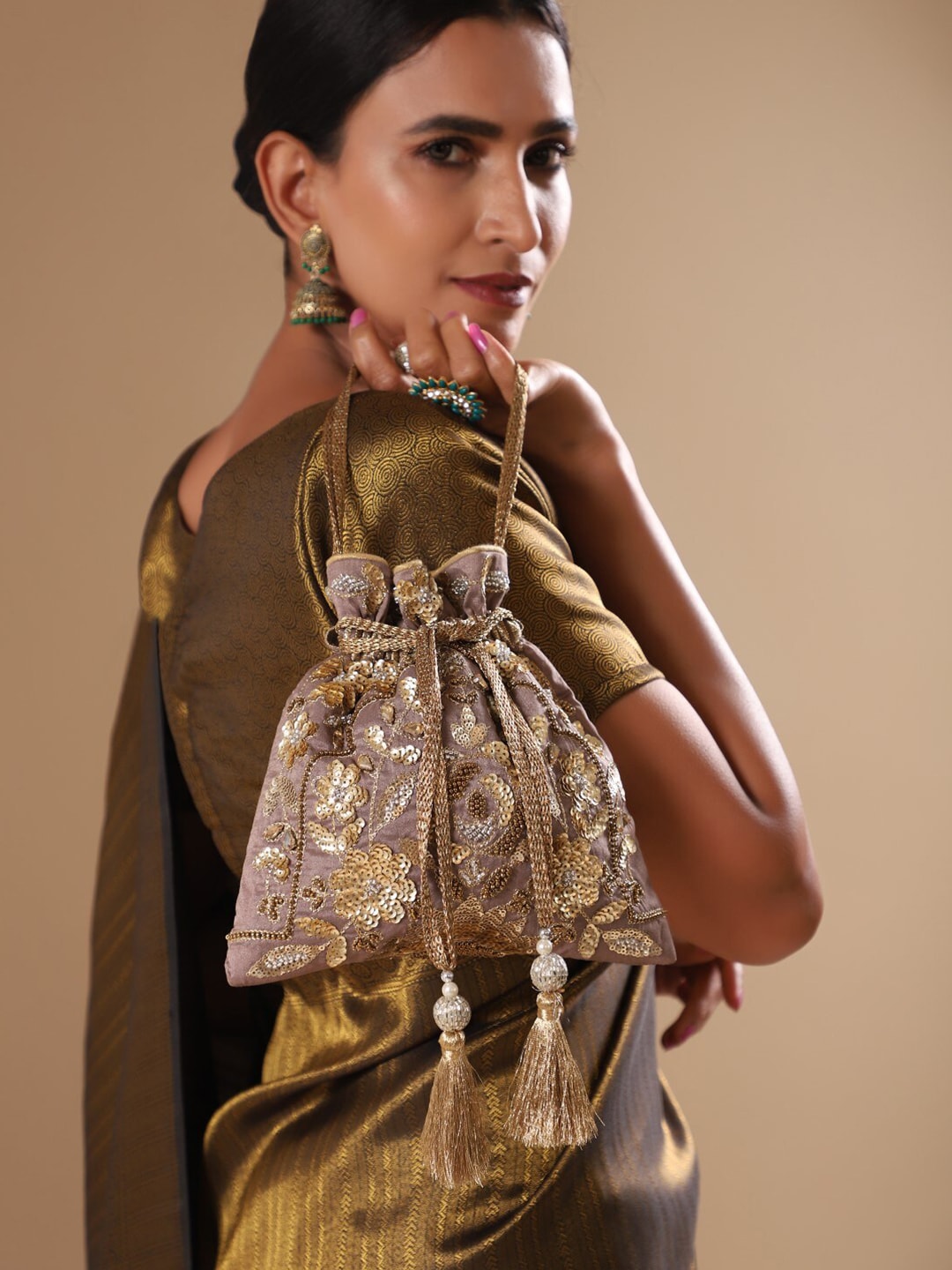 Masq Gold-Toned Embellished Potli Clutch - Grab2buy