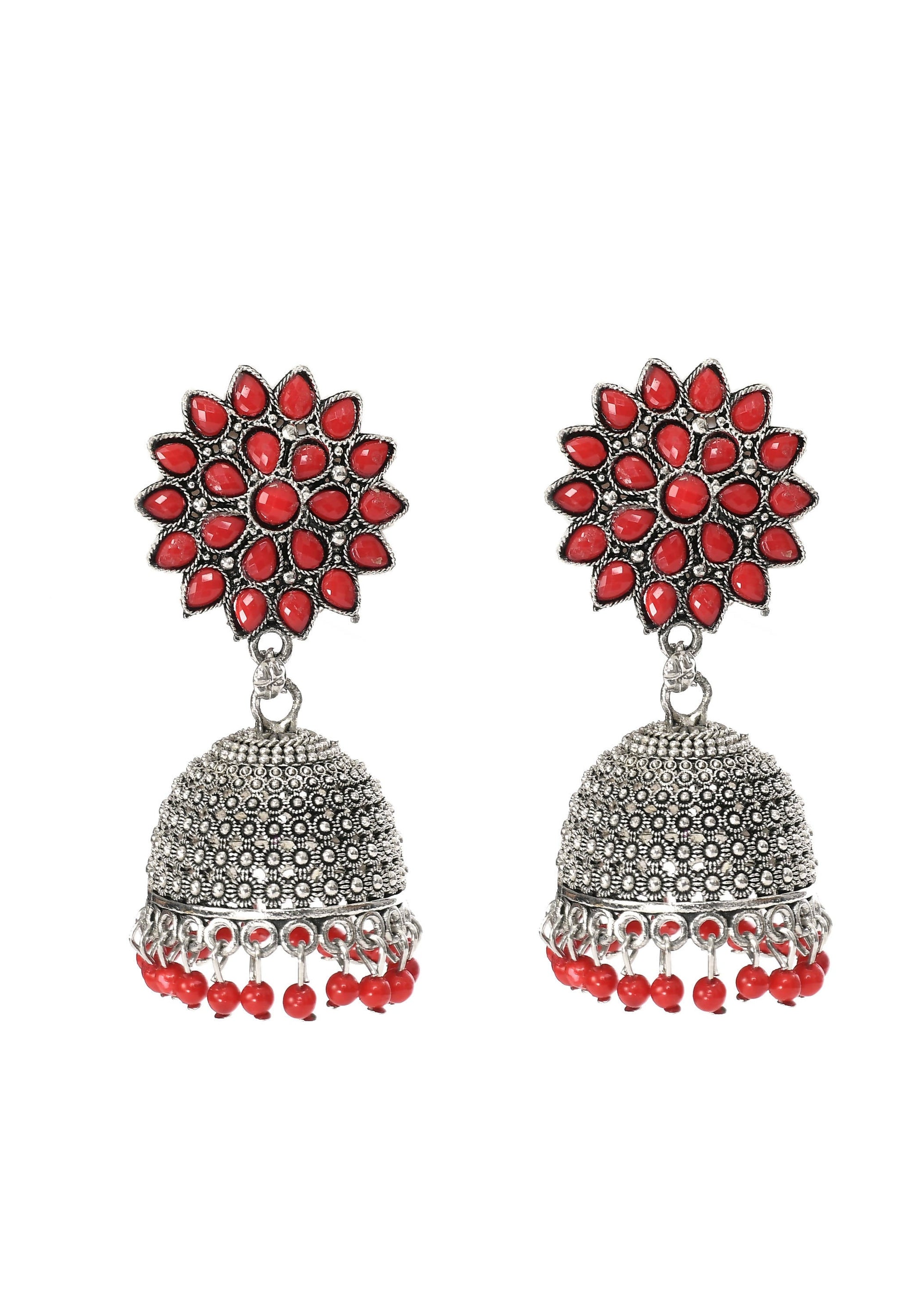 Mominos Fashion Johar Kamal Kundan Work Jhumka With Red Beads - Grab2buy