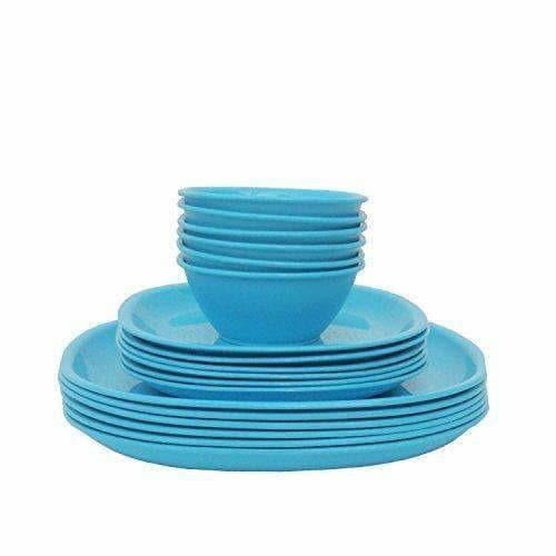 Plastic Square Plate and Bowl Set, 18-Pieces, Turquoise | Grab2Buy