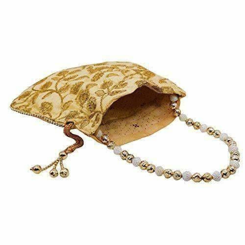 Ethnic Silk Potli bag Clutch Batwa Pouch with Embroidery and Metal Bead work Gift For Women - Grab2buy