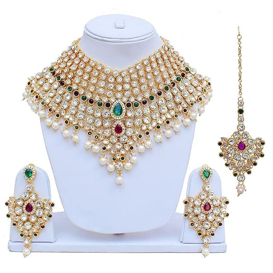 Tehzeeb Creations Semi Bridal Dulhan Dulhan Wedding & Engagement Necklace Set with Mang Tikka for Girls & Women Tehzeeb Creations