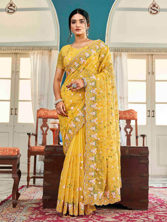 Tikhi Imli Yellow Ethnic Motifs Beads and Stones Embroidered Grab2Buy