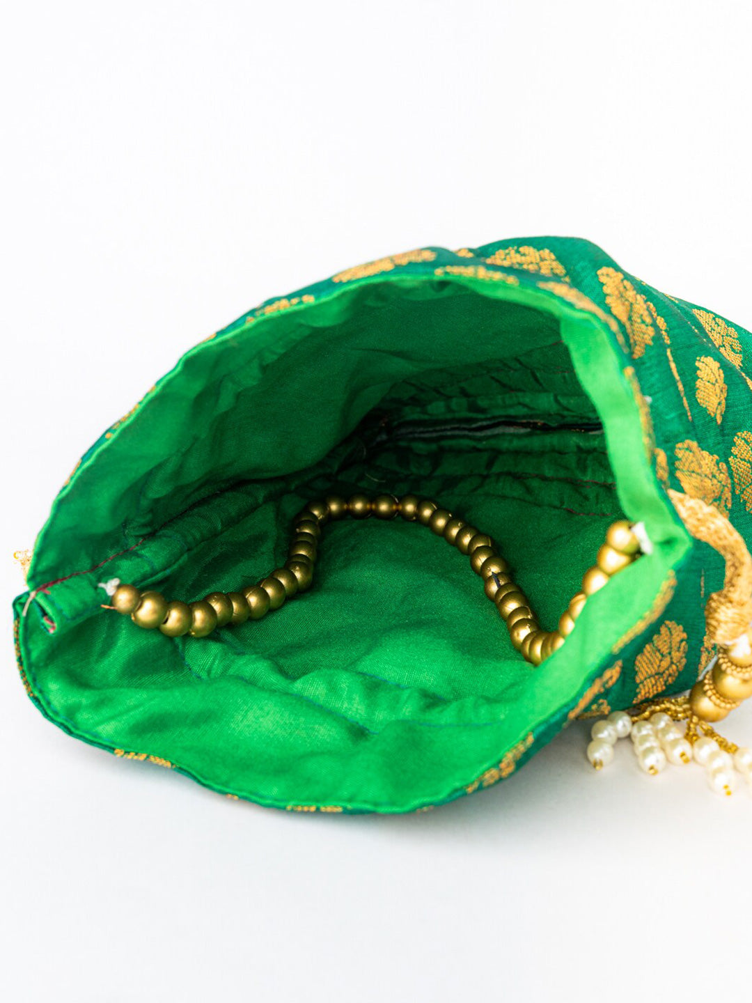 NR By Nidhi Rathi Green & Gold-Toned Banarasi Printed Potli Clutch - Grab2buy