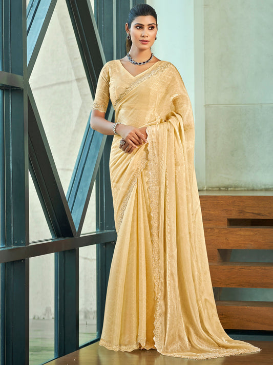 Stylee Lifestyle Ivory Silk Blend Embellished Saree