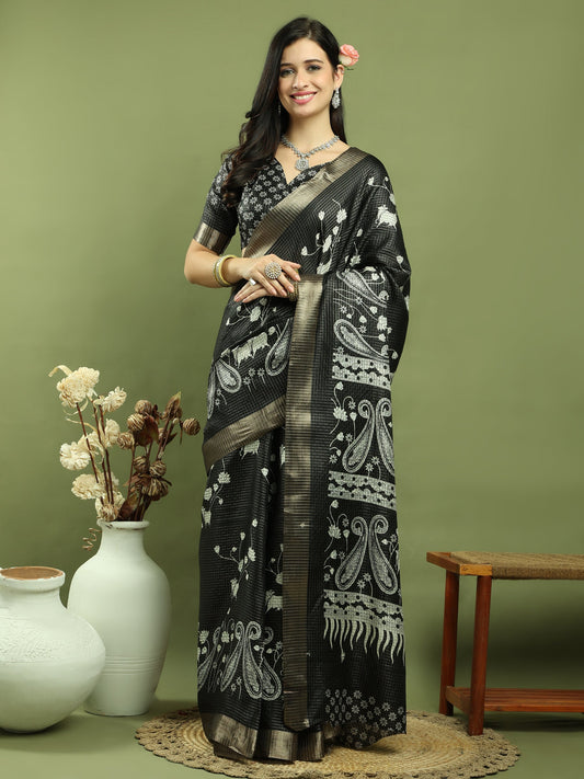 Stylee Lifestyle Black Silk Blend Zari Saree