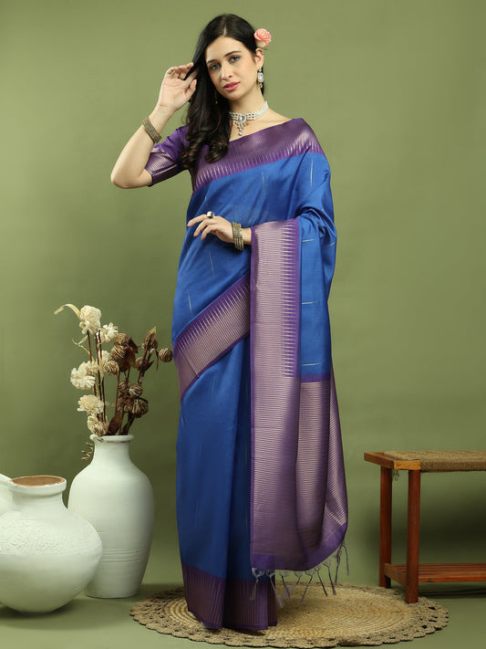 Stylee Lifestyle Blue Silk Blend Zari Saree