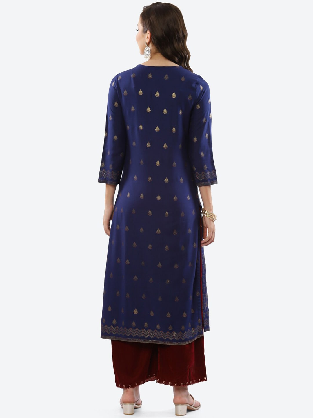 Biba Women Blue Ethnic Motifs Printed Rayon Kurta - Grab2buy