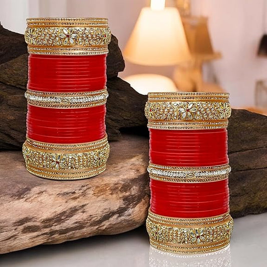 Tehzeeb Creations Bridal Bangle Set Red Designer Chura Punjabi Choora Fashion Jewellery Chuda Set | Grab2Buy