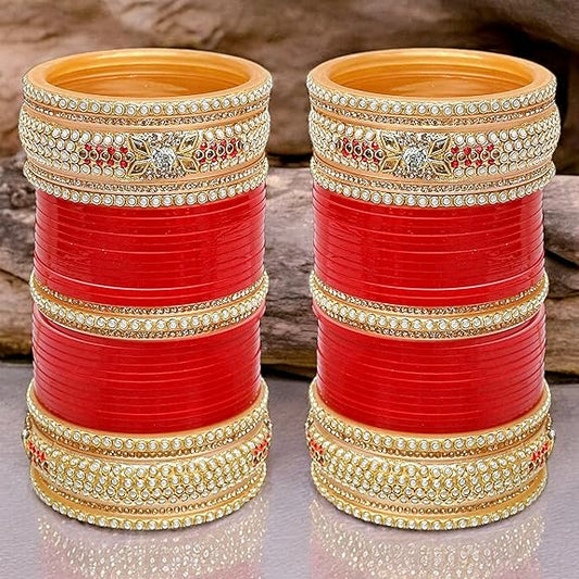 Tehzeeb Creations Bridal Bangle Set Red Designer Chura Wedding Punjabi Choora Fashion Jewellery Chuda Set for Women | Grab2Buy
