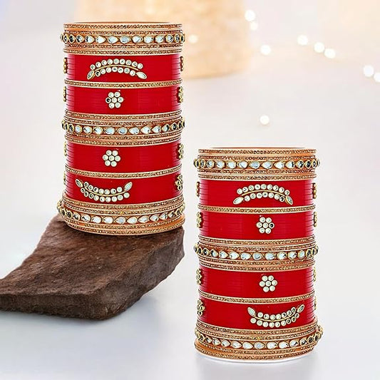 Tehzeeb Creations Bridal Bangle Set Red Designer Chura Wedding Punjabi Choora Fashion Jewellery Chuda For Women | Grab2Buy