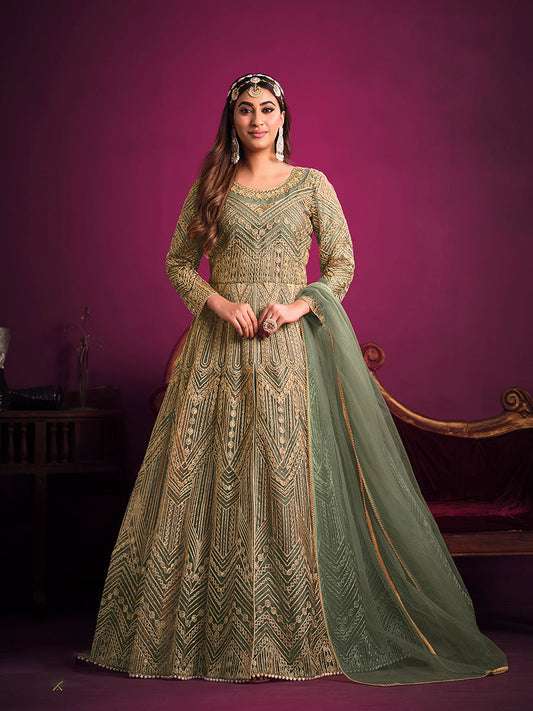 Monjolika Fashion Light Green Sangeet Net Designer Salwar Suit