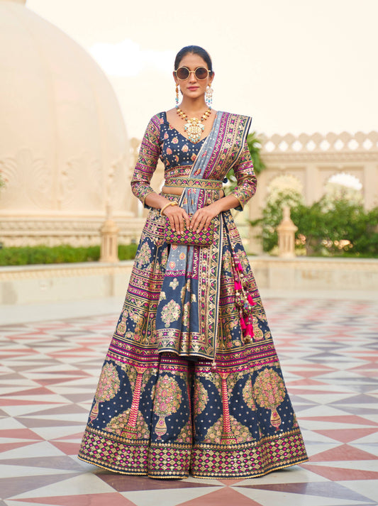 Monjolika Fashion Dark Teal Color Heavy Rajwadi Silk Designer Lehenga Choli