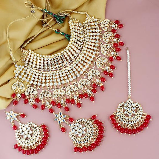 Tehzeeb Creations Ethnic Gold Plating Padmavat Jewelry Kundan Necklace Set for Girls & Women Tehzeeb Creations
