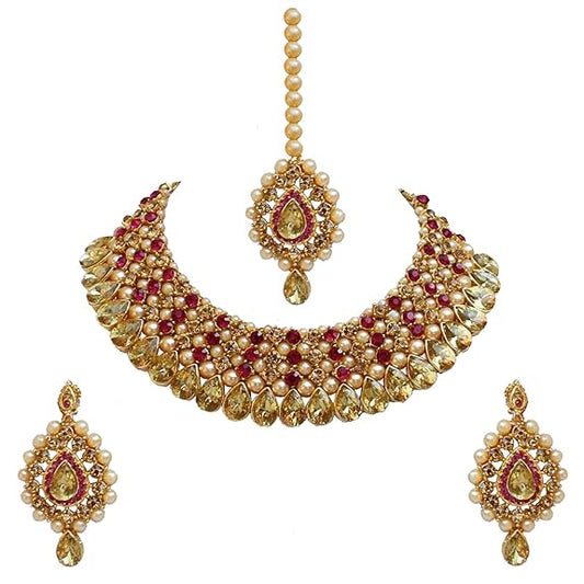 Tehzeeb CreationsStunning Stone Gold-Polished Necklace Set for Girls & Women Tehzeeb Creations