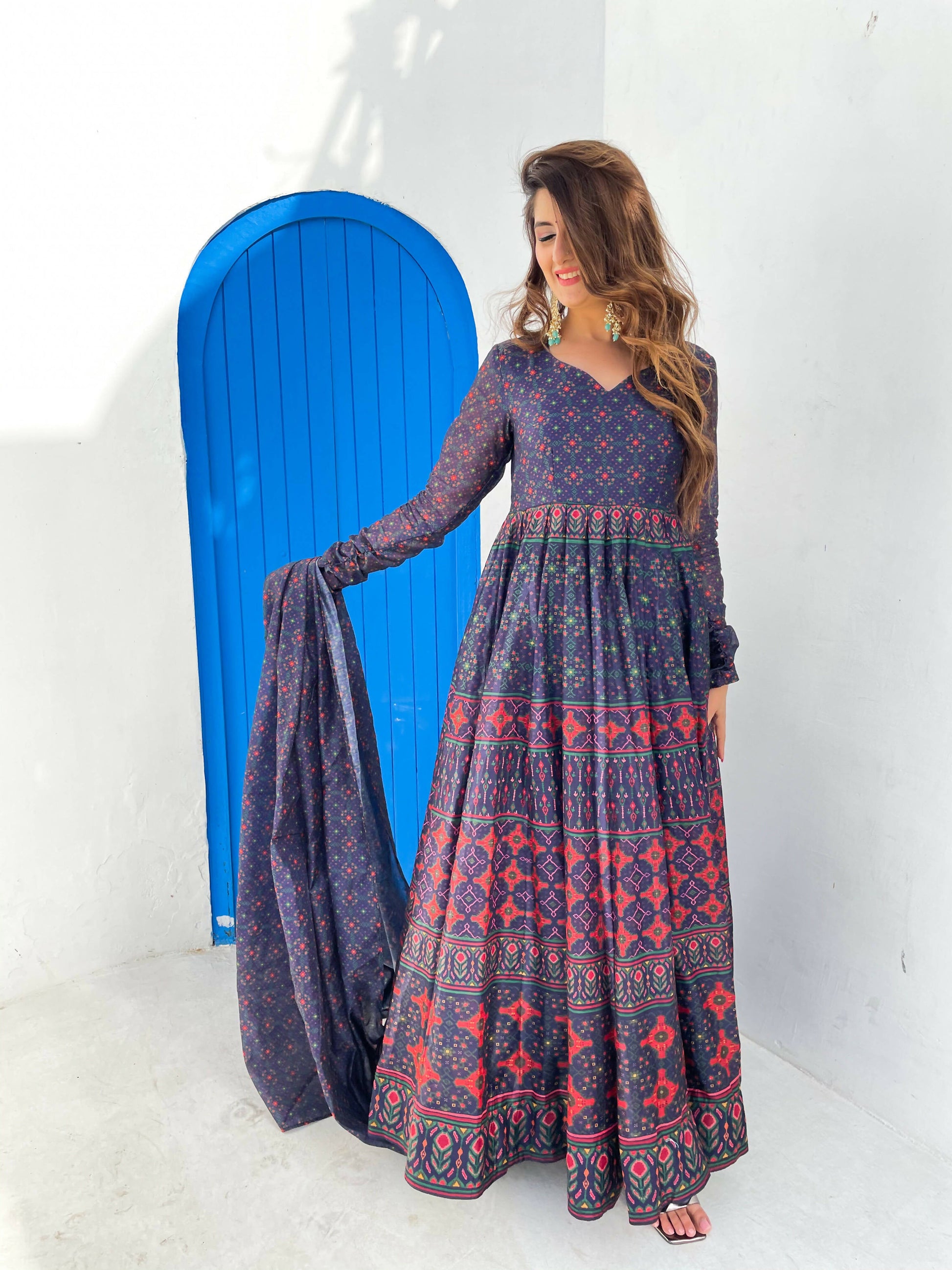 Partywear Designer Blue Chanderi Suit - Anbazaar - Grab2buy