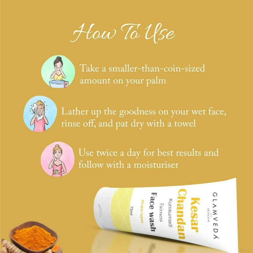 Glamveda Kesar Chandan Kumkumadi Fairness Face Wash - Grab2buy