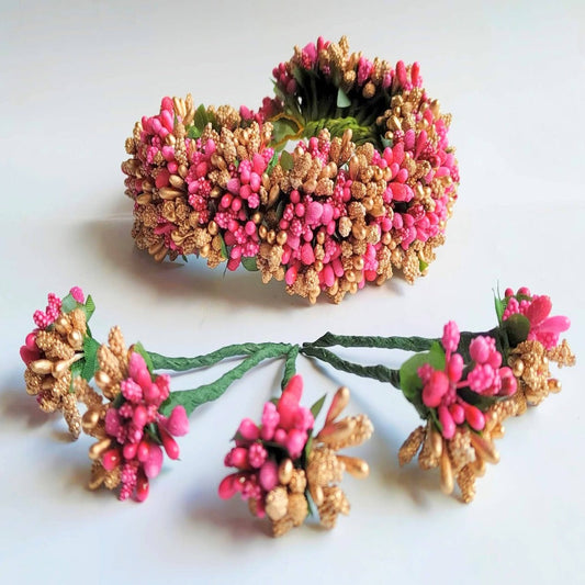Pink & Gold Bridal Hair Gajra with Brooches Grab2Buy Mokshi Collections Grab2Buy