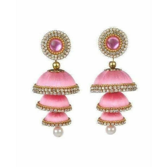 Baby Pink Color - 3 Step Jhumki Earrings - Grab2buy