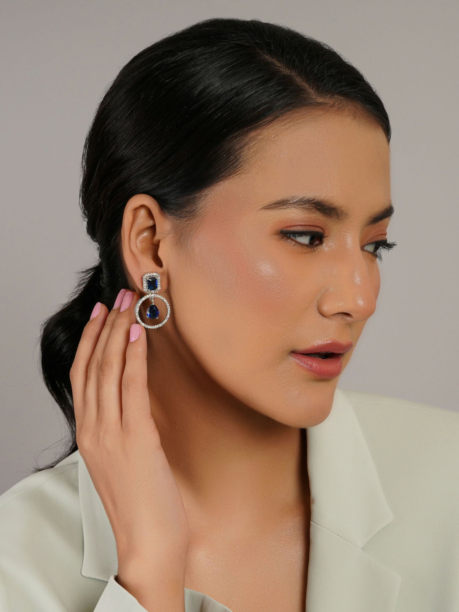 Stone kundan earrings (Blue) - Ruby Raang - Grab2buy