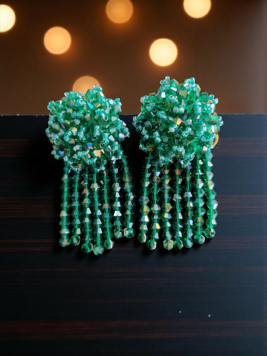 Inhanns Handmade Crystal Water Fall Earrings - Short - Sea Green Small