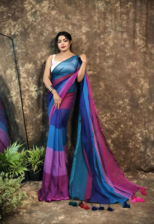 Exclusive Collection Beautiful Multi Pure Cotton Woven Handloom Grab2Buy With Running Blouse Piece