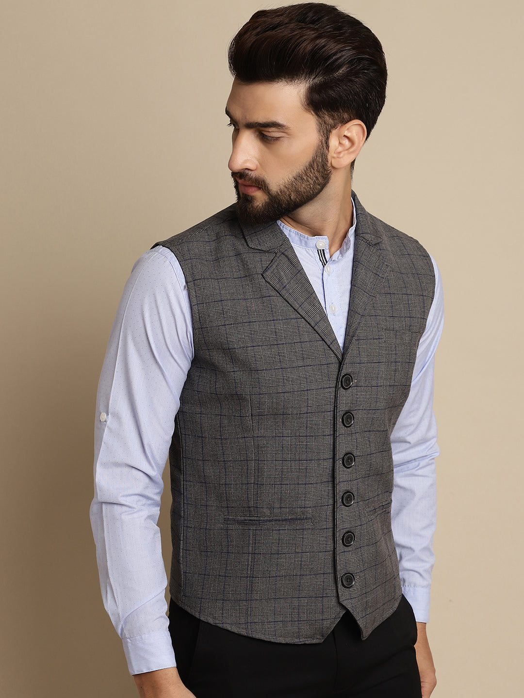 Even Apparels Men's Grey Waistcoat with Notched Lapel - Grab2buy
