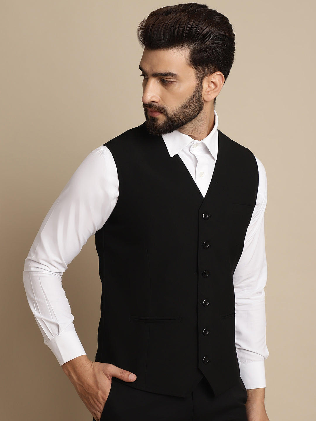 Even Apparels Men's Black Waistcoat with welt pockets - Grab2buy