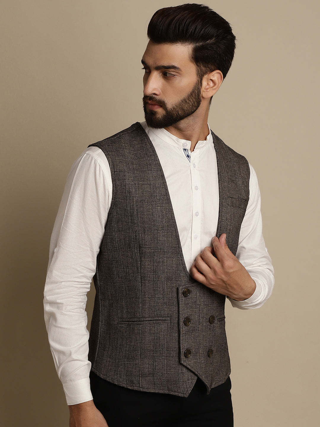 Even Apparels Men's Brown Double Breast Waistcoat - Grab2buy