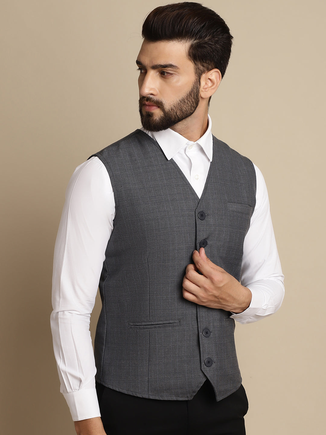 Even Apparels Men's Grey Waistcoat with welt pockets - Grab2buy