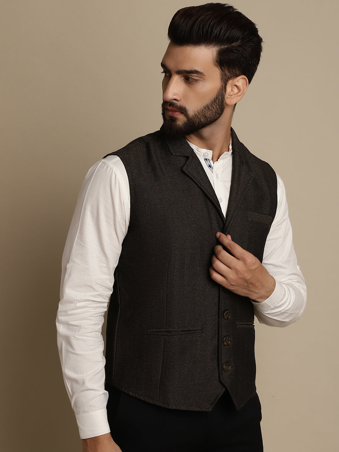 Even Apparels Men's Brown Wool Waistcoat with Notched Lapel - Grab2buy