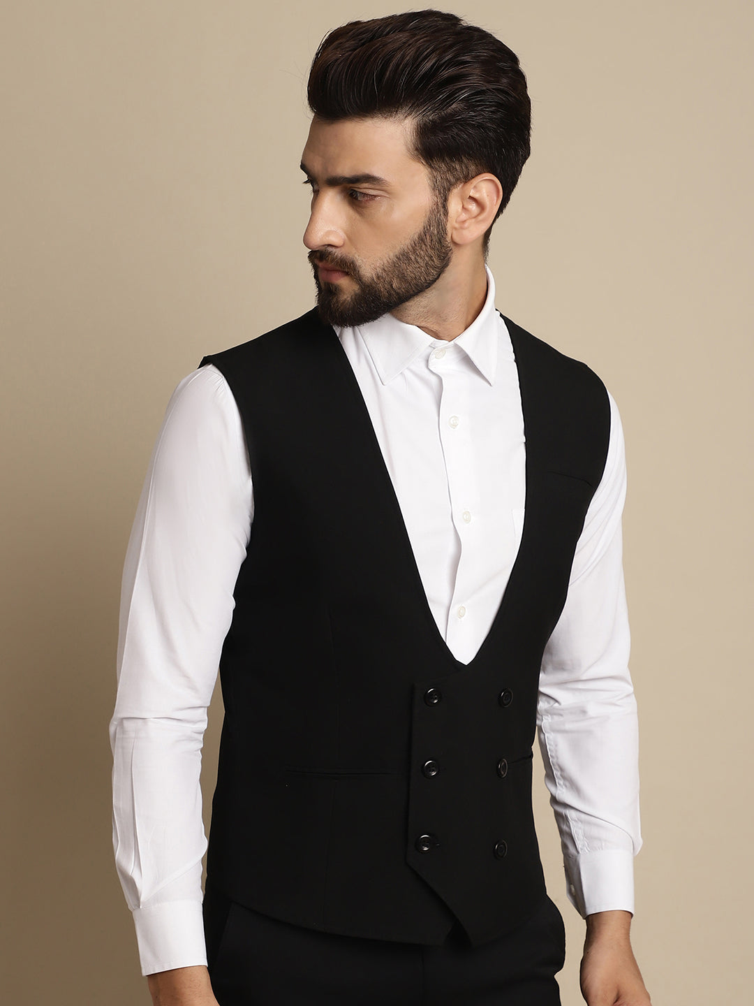 Even Apparels Men's Black Double Breast Waistcoat - Grab2buy