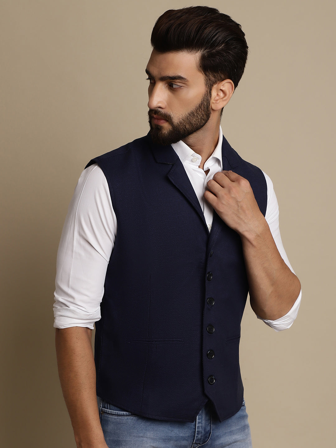 Even Apparels Men's Blue Waistcoat with Notched Lapel - Grab2buy