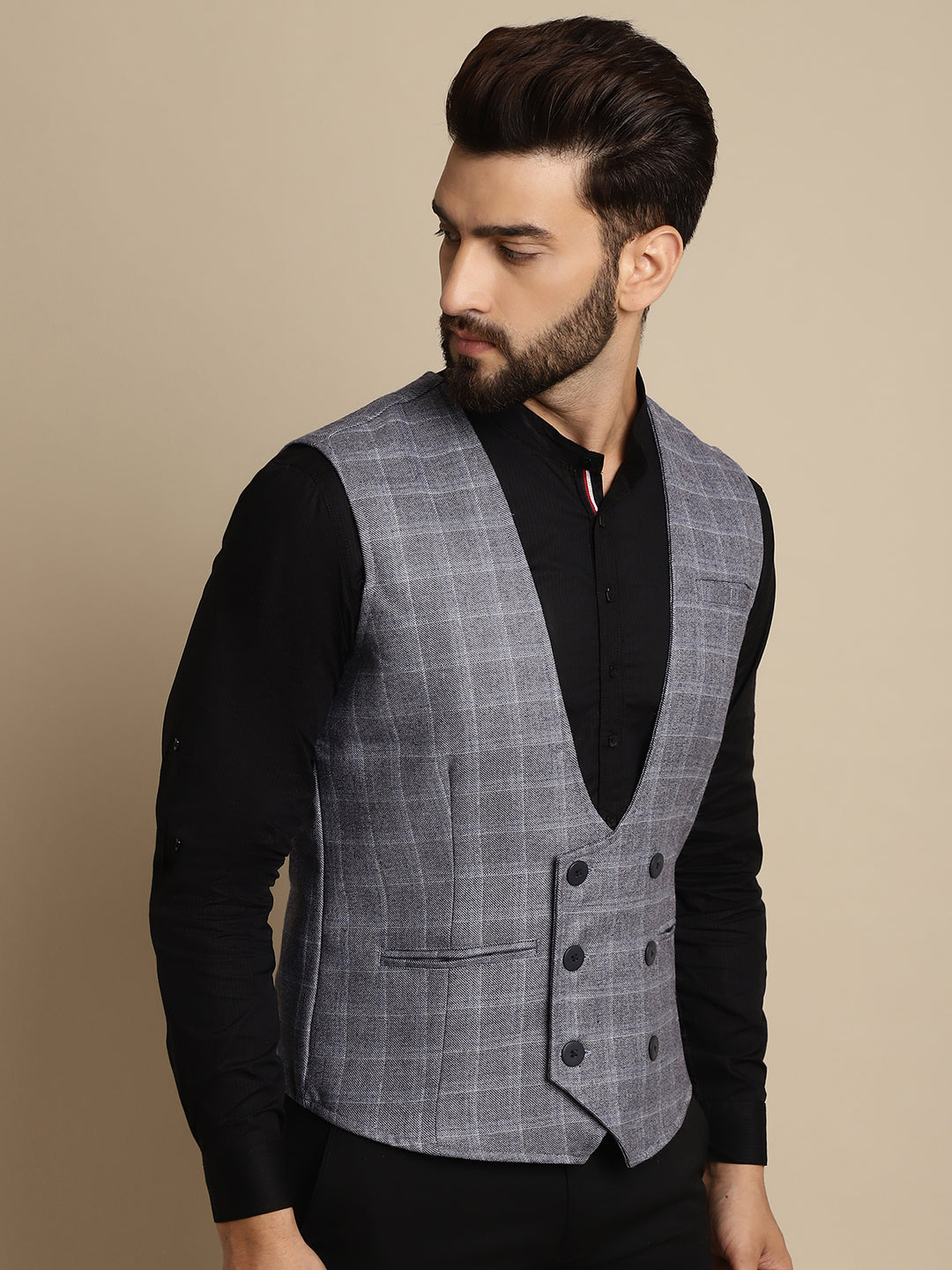 Even Apparels Men's Grey Double Breast Waistcoat - Grab2buy