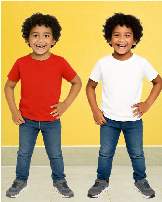 Chilins Kids Round Neck T-Shirt Half Sleeves 100% Cotton Plain Solid Color Tshirt