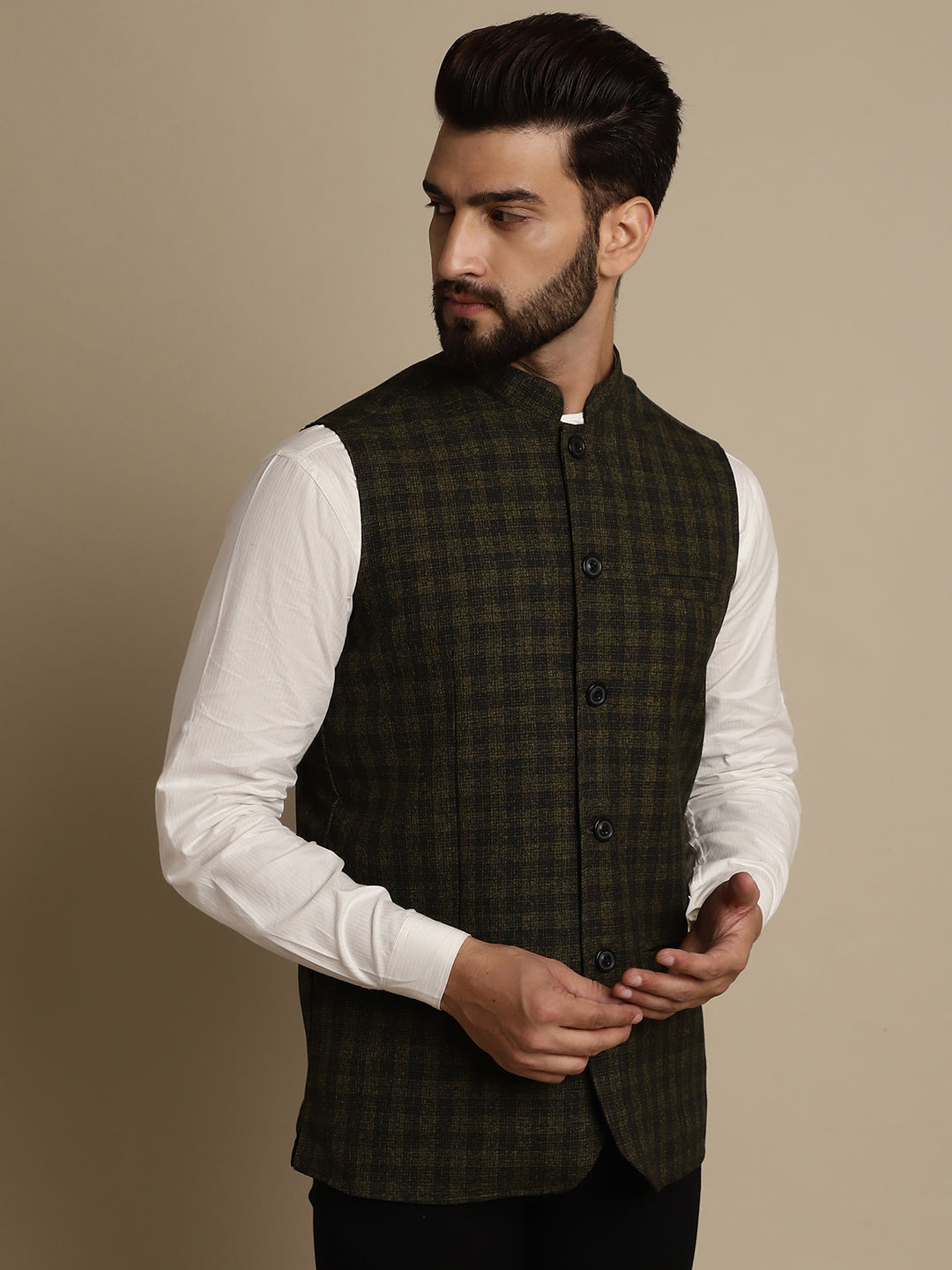 Even Apparels Men's Multi Mandarin Collar Waistcoat - Grab2buy