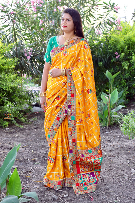 Lorenvalley Fashion Premium Yellow Dola Silk Embroidery and Diamond work with Jacquard Lace Border Grab2Buy