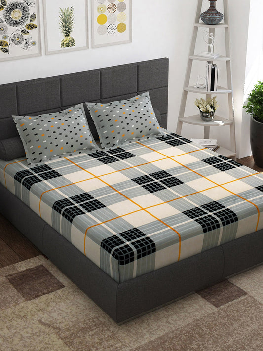 Story@home White & Grey Geometric Cotton 152 TC Queen Bedsheet With 2 Pillow Covers | Grab2Buy