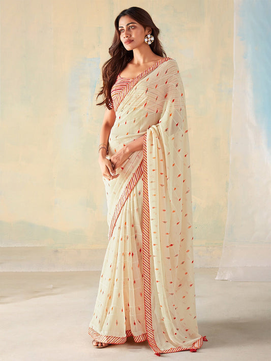 Saree Mall Geometric Printed Gotta Patti Pure Georgette Sarees