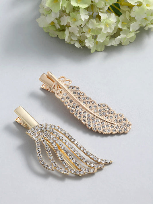Panash Women Set of 2 Gold-Toned Cubic Zirconia-Studded Alligator Hair Clips