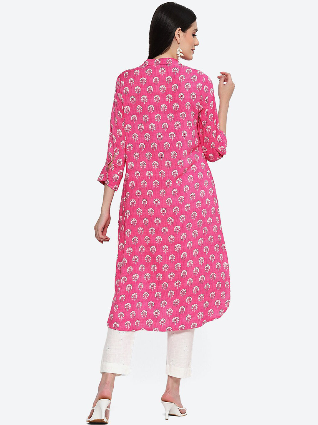 Biba Ethnic Motifs Printed Shirt Collar Kurta - Grab2buy